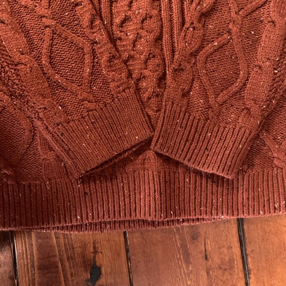 NWT Lucky Brand Men's Large Terracotta Orange Tweed Cable Knit Crewneck Sweater - Picture 9 of 14